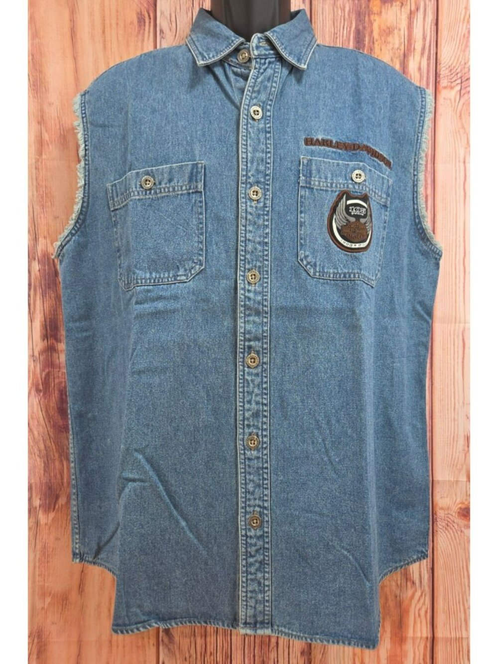 Harley-Davidson 105th Anniversary Denim Sleeveless Shirt Medium - Back Graphic